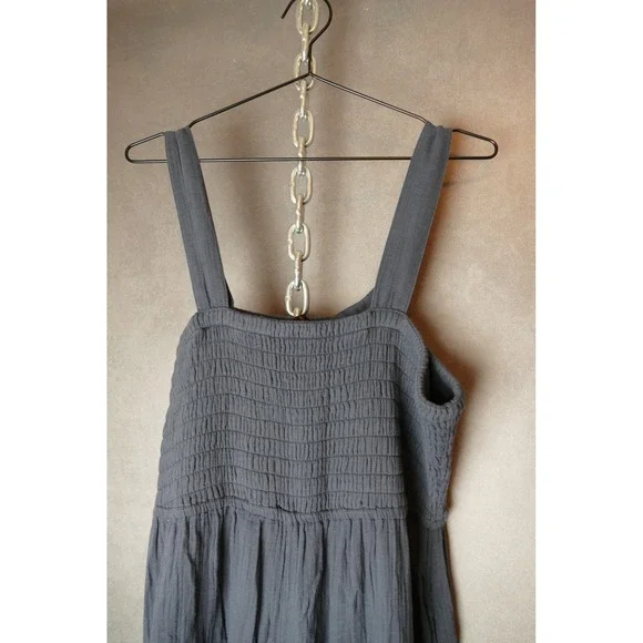 Quince Gauze Smocked Wide Leg Jumpsuit‎ Indigo Blue Organic Cotton XL - Picture 4 of 10